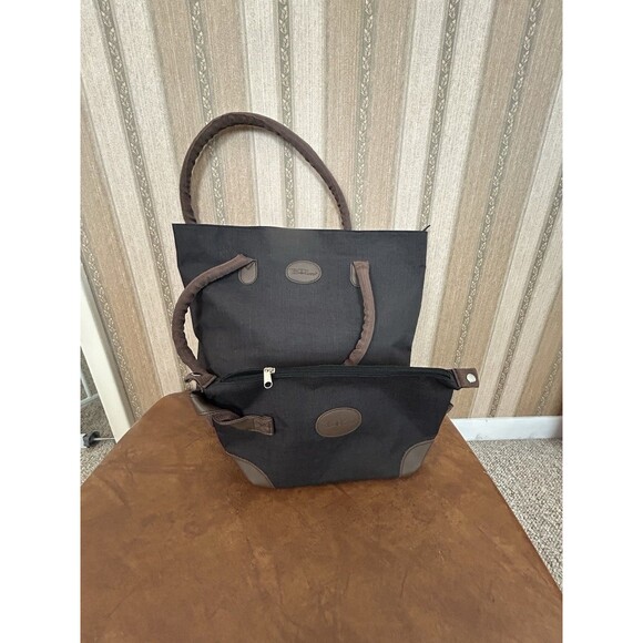 Bella Russo Travel Handbag Tote & Toiletry Cosmetic Bag  Black And Brown Zip - Picture 13 of 13